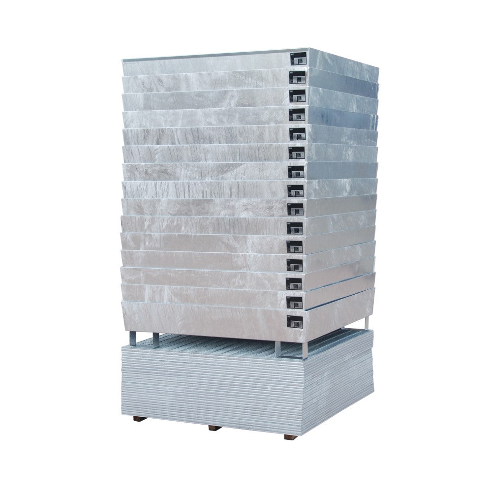 Bauer ECO-S 4/200 Varmförzinkat uppsamlingskärl med ett galvaniserat galler för fyra 200 liters fat